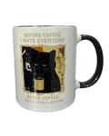 Before & After Coffee "I hate everyone" Black Cat Mug