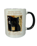 Before & After Coffee "I hate everyone" Black Cat Mug