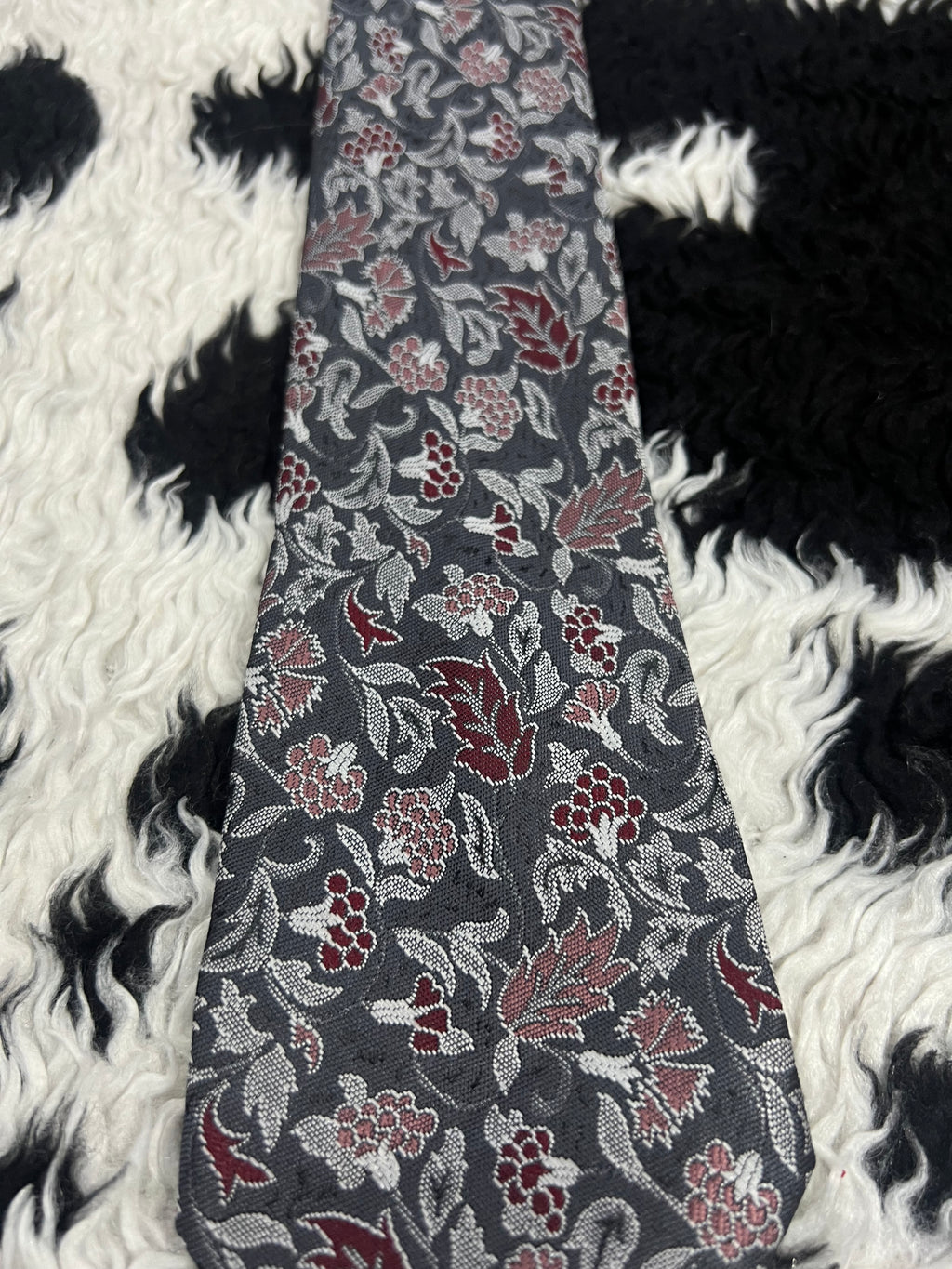 Grey Fully Embroidered Floral Tie