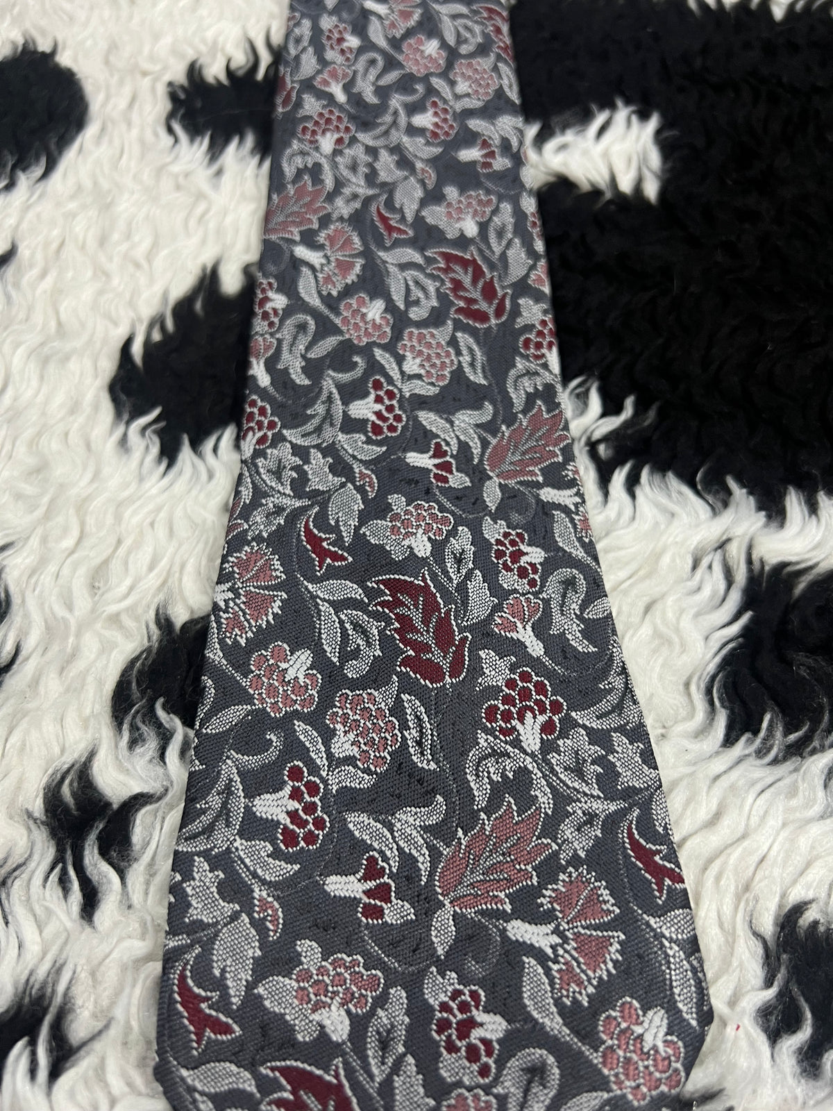 Grey Fully Embroidered Floral Tie