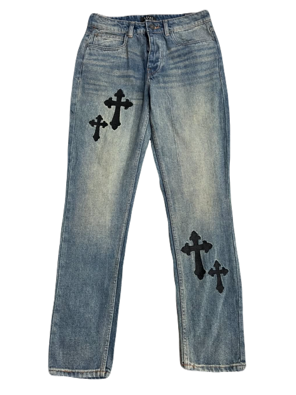 Embroidered Cross Patchwork Denims (Waist 30)
