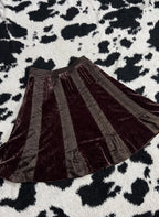 Brown Pleated Knee-Length Velvet Skirt