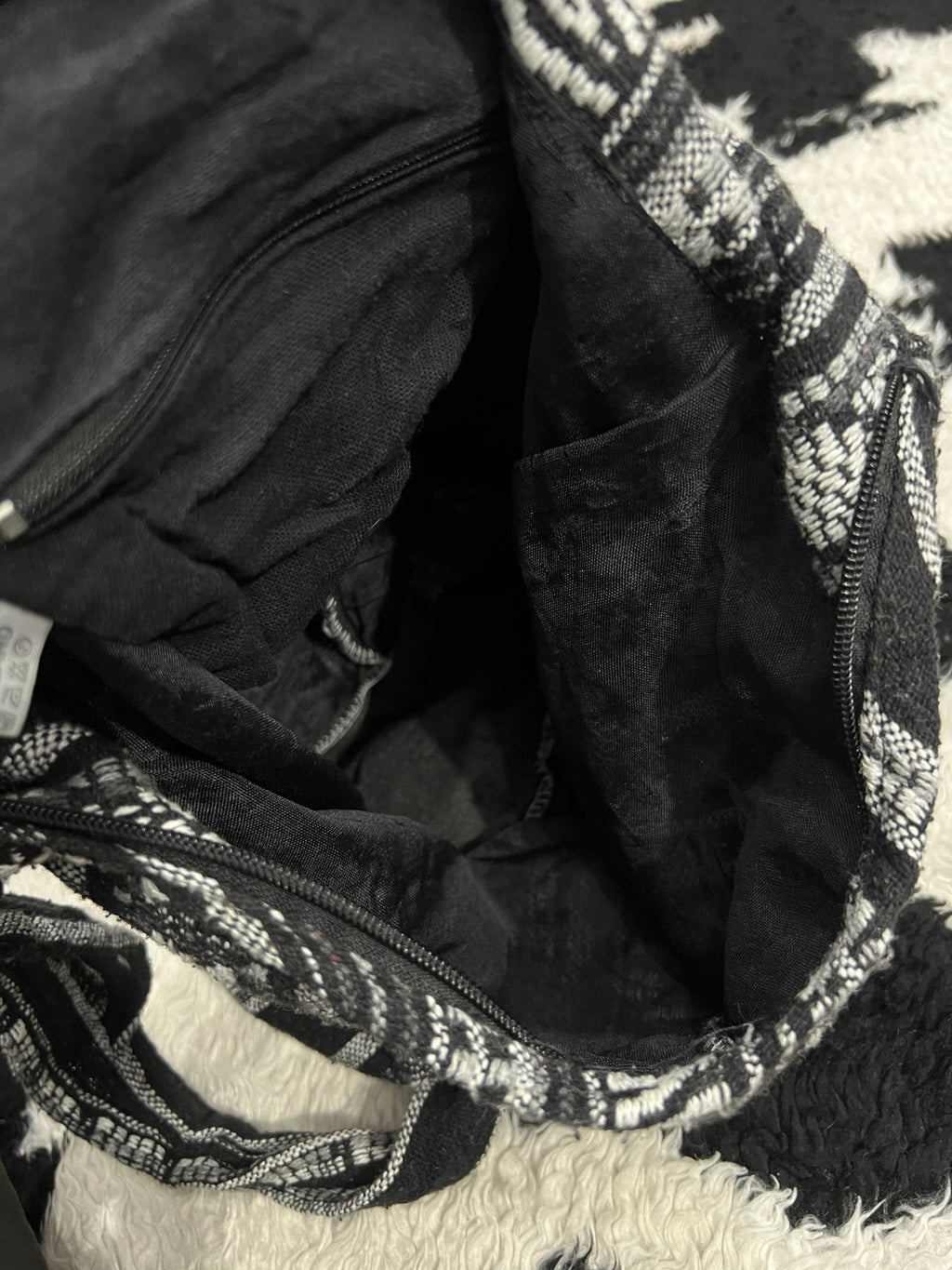 Black & White Woven Boho Shoulder Bag