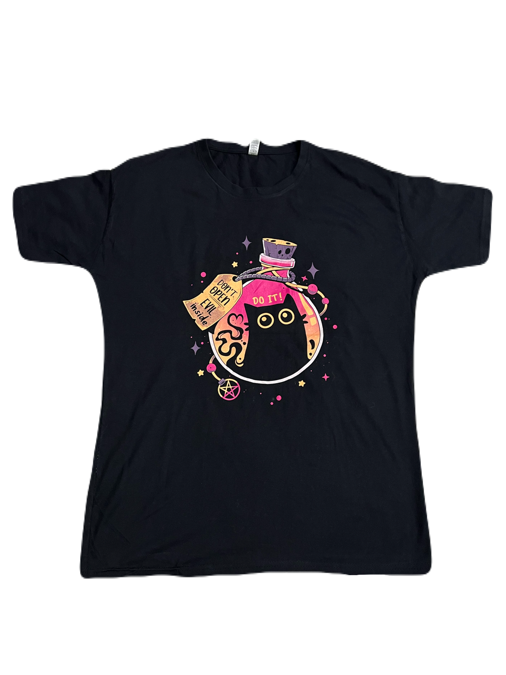 "Don't Open, Evil Inside" Black Cat Tee (Medium - Large)