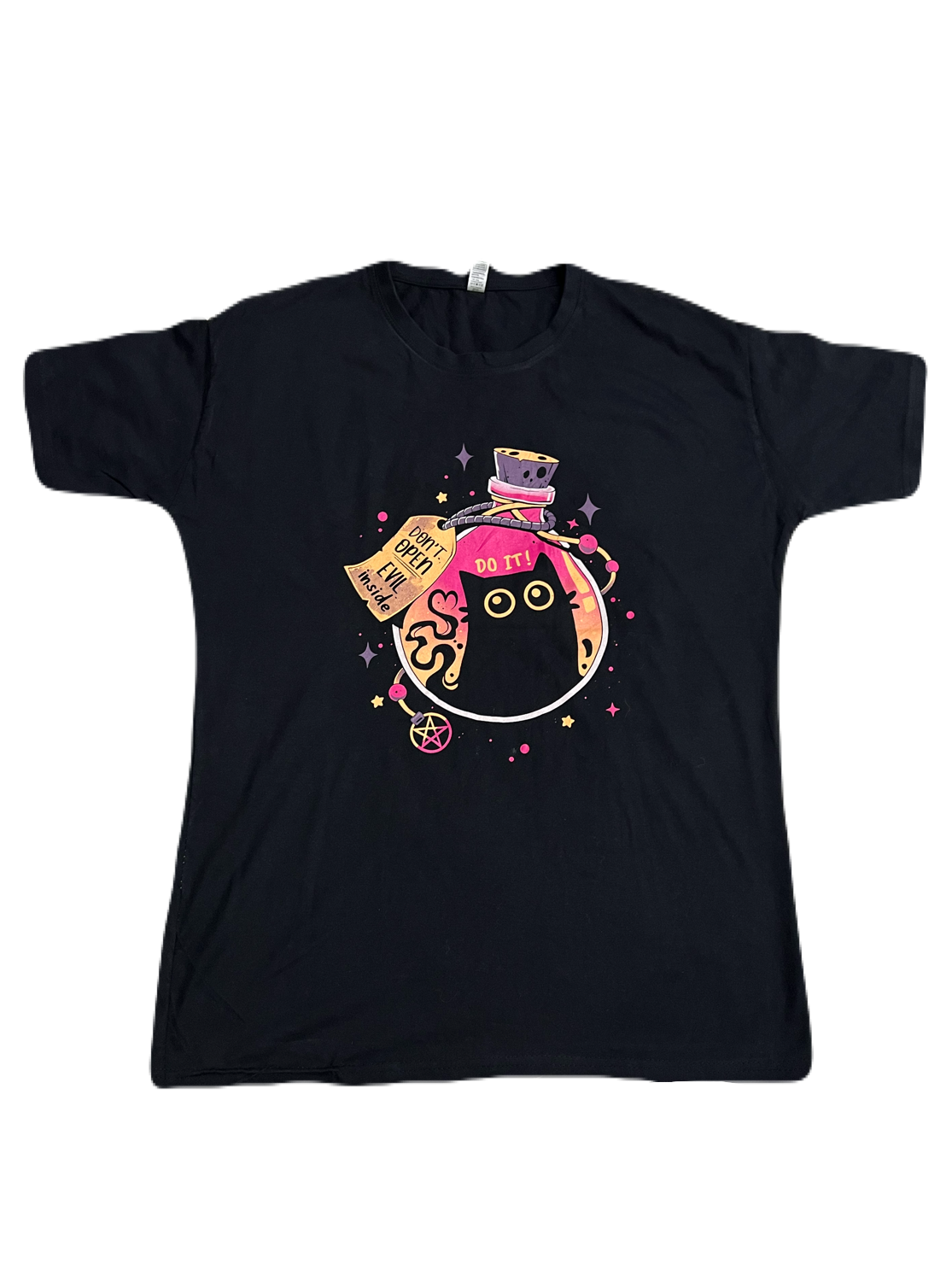 "Don't Open, Evil Inside" Black Cat Tee (Medium - Large)