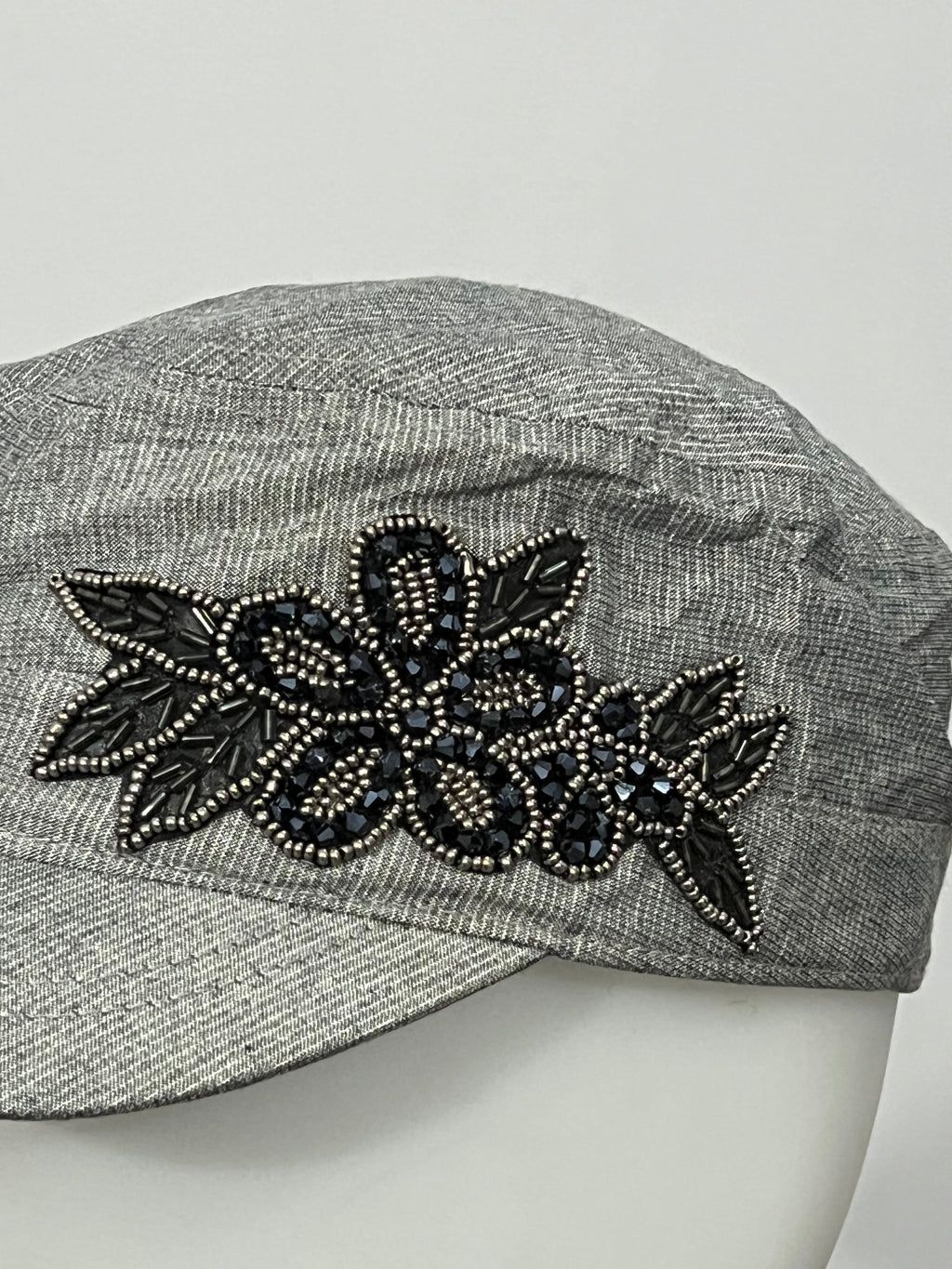 Grey Floral Bedazzled Cap
