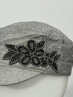 Grey Floral Bedazzled Cap