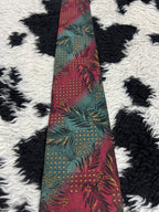 GIVENCHY Red & Green Leaves Embroidered Tie