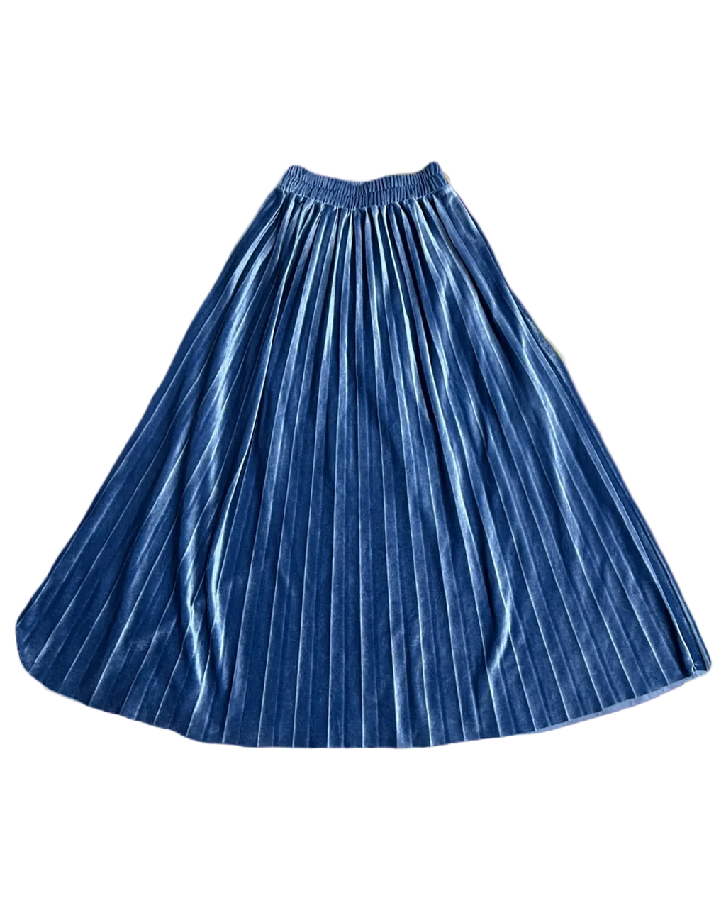 Pleated Blue Velvet Long Skirt