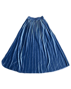 Pleated Blue Velvet Long Skirt
