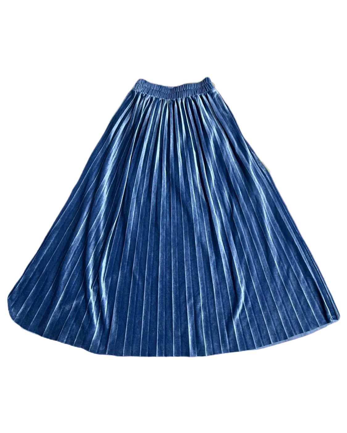Pleated Blue Velvet Long Skirt