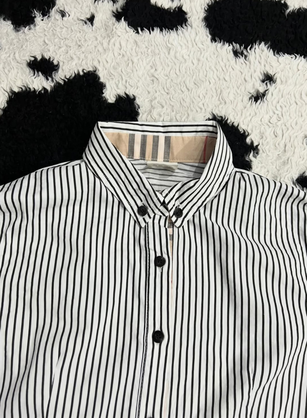 Black & White Striped Embroidered Patch Buttonup
