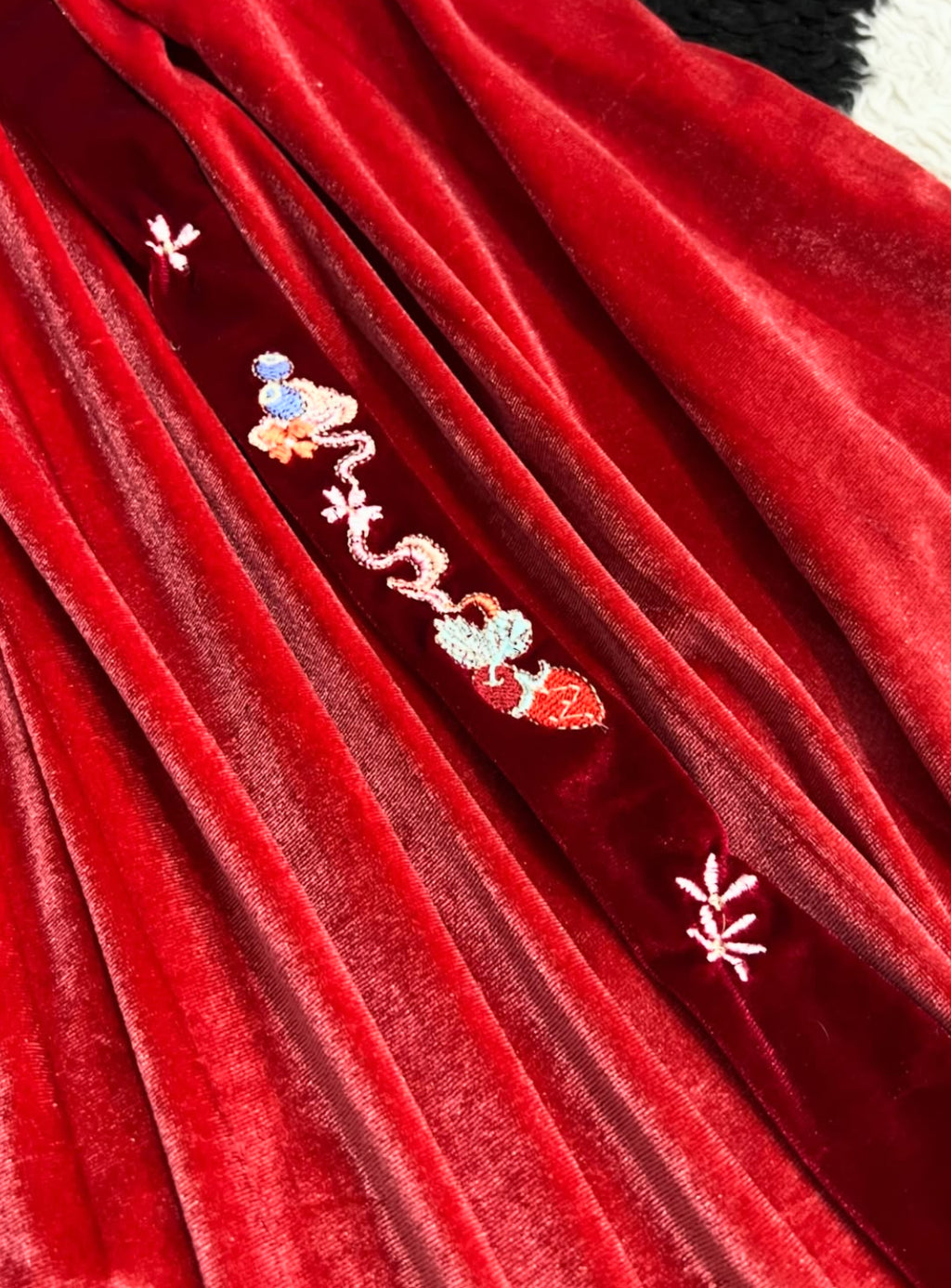Strawberry Long Velvet Skirt
