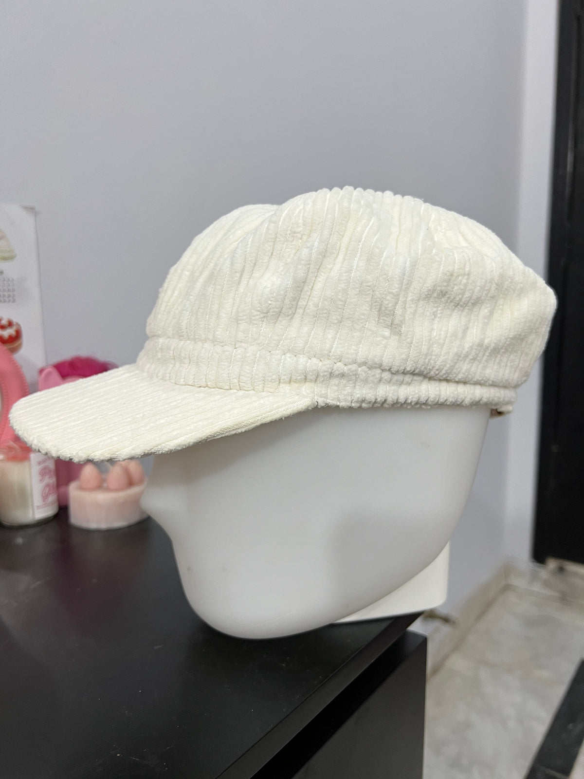 White Corduroy Messenger Cap