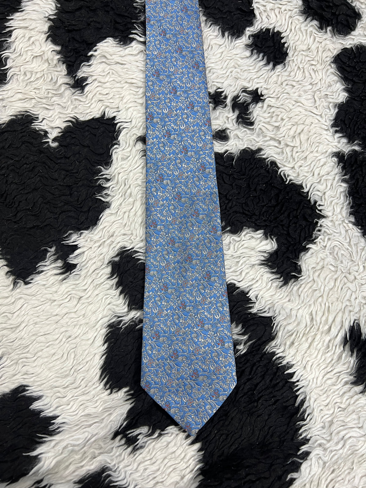 Louis Philippe Blue Floral Embroidered Tie