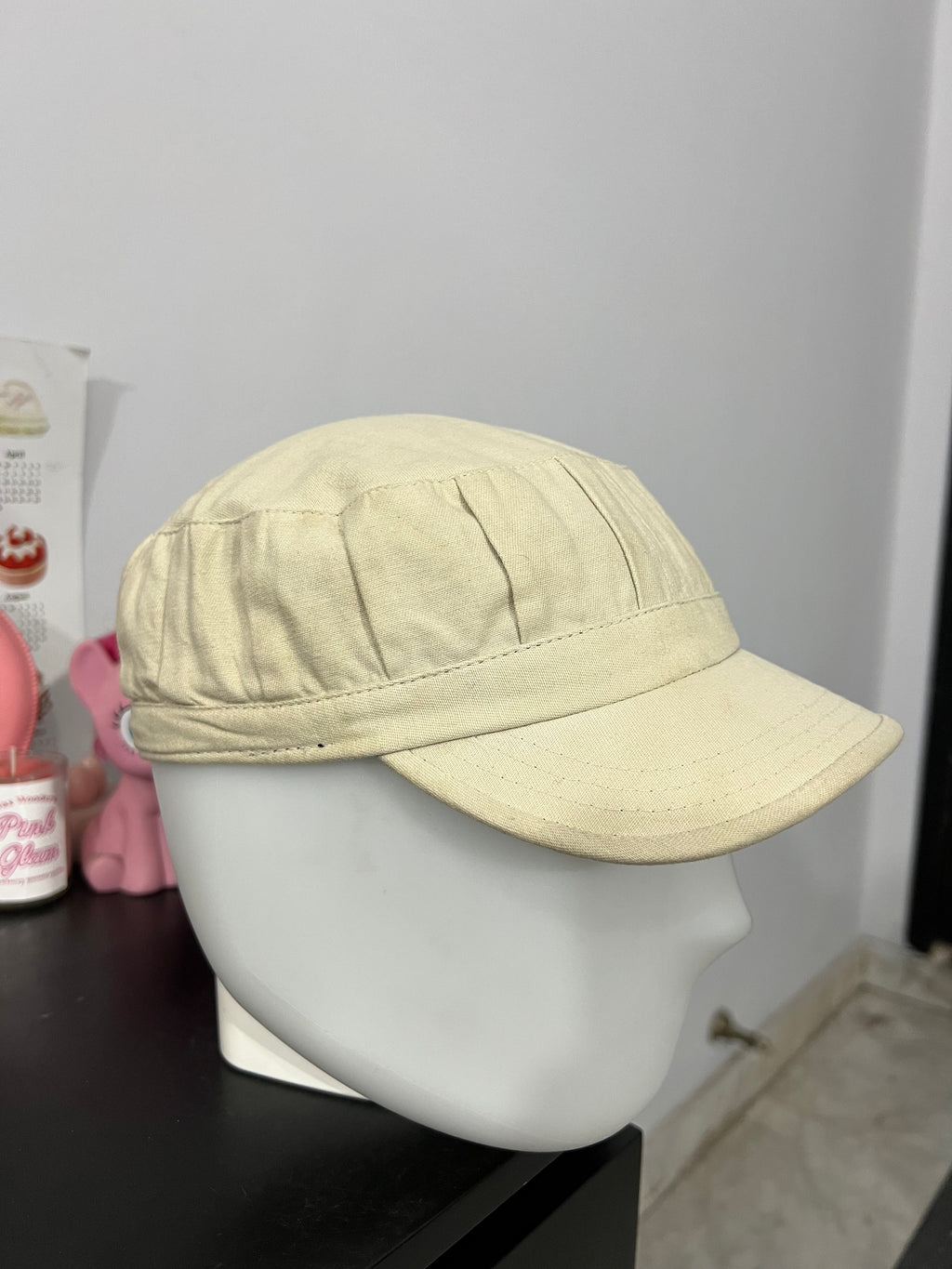 Beige Pleated Cap