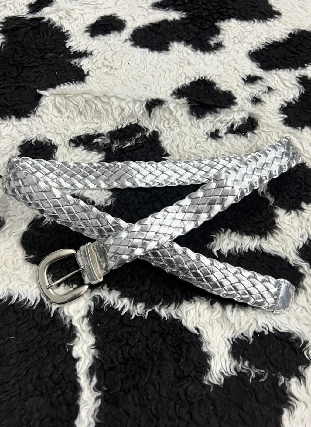 Silver Elastic Braided Belt