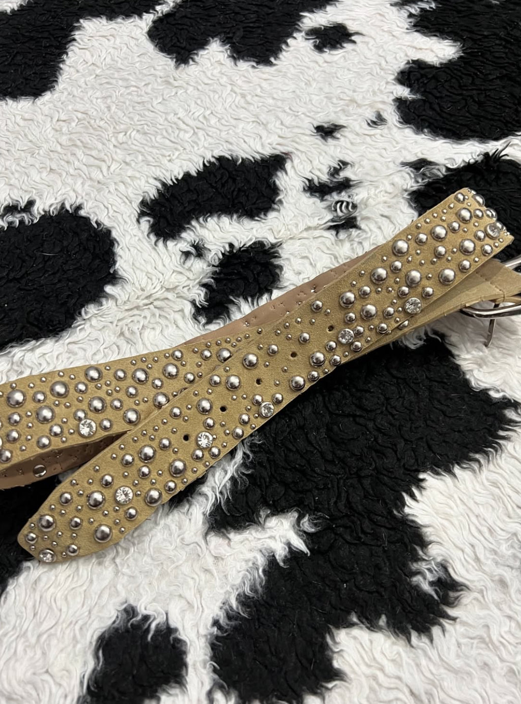 Beige Rhinestone Studded Belt