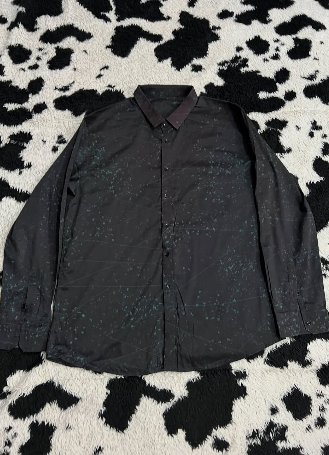 Green Splatter Black Buttonup