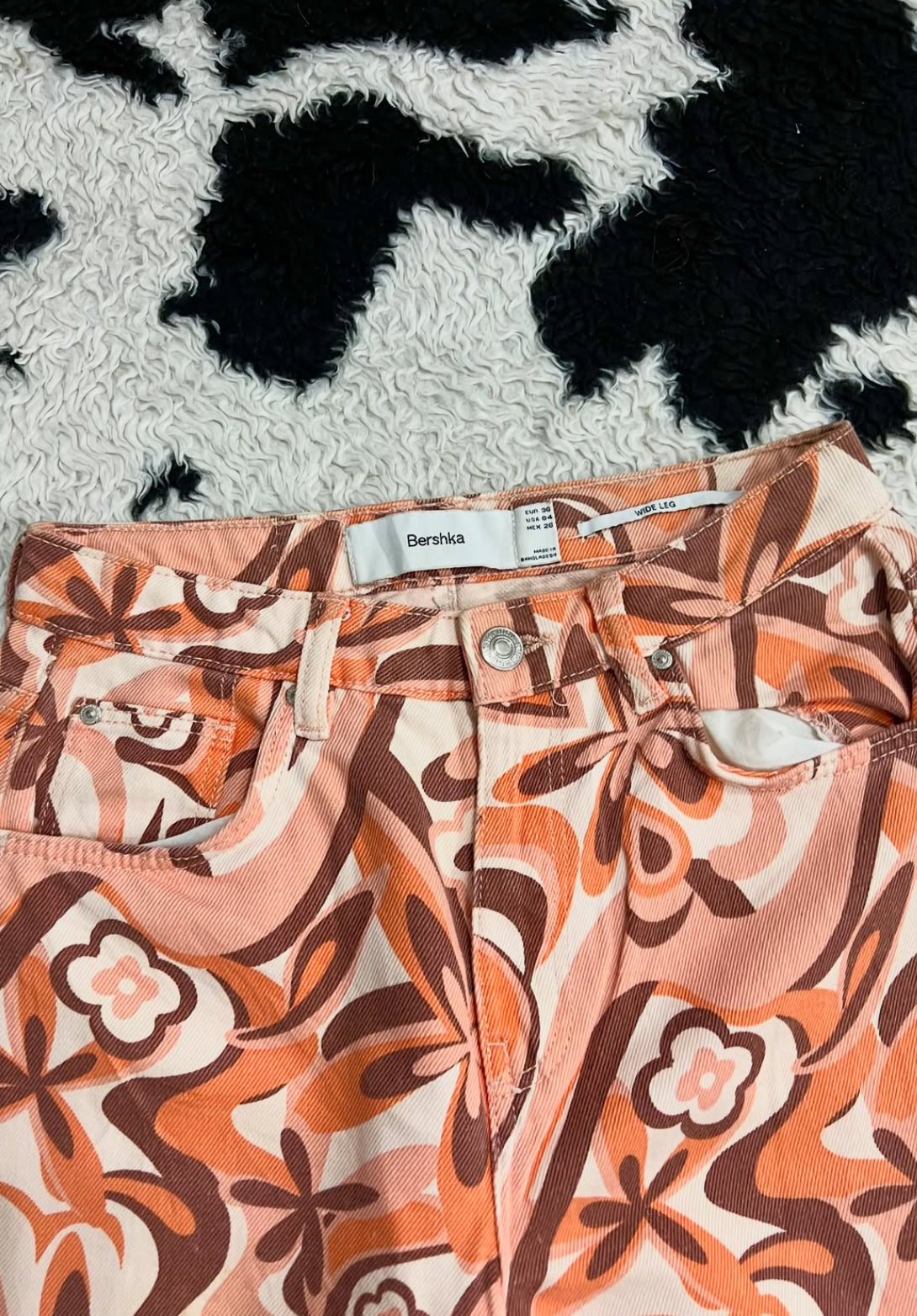 Bershka Orange & Brown Floral Pants (Waist 28)