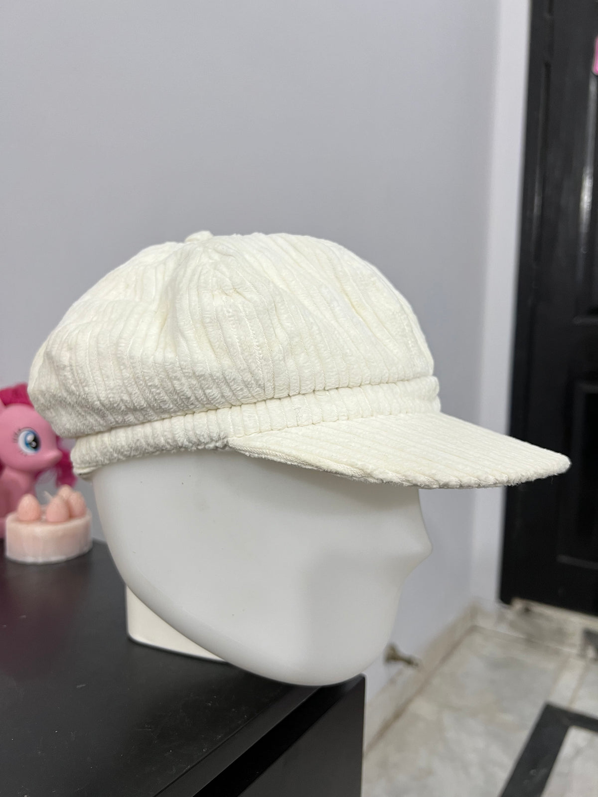 White Corduroy Messenger Cap