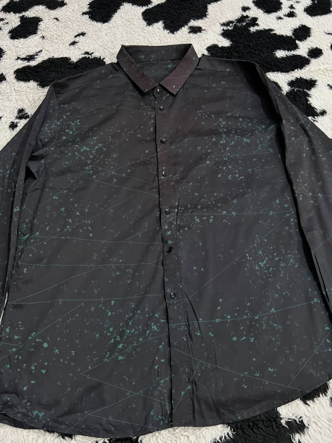 Green Splatter Black Buttonup