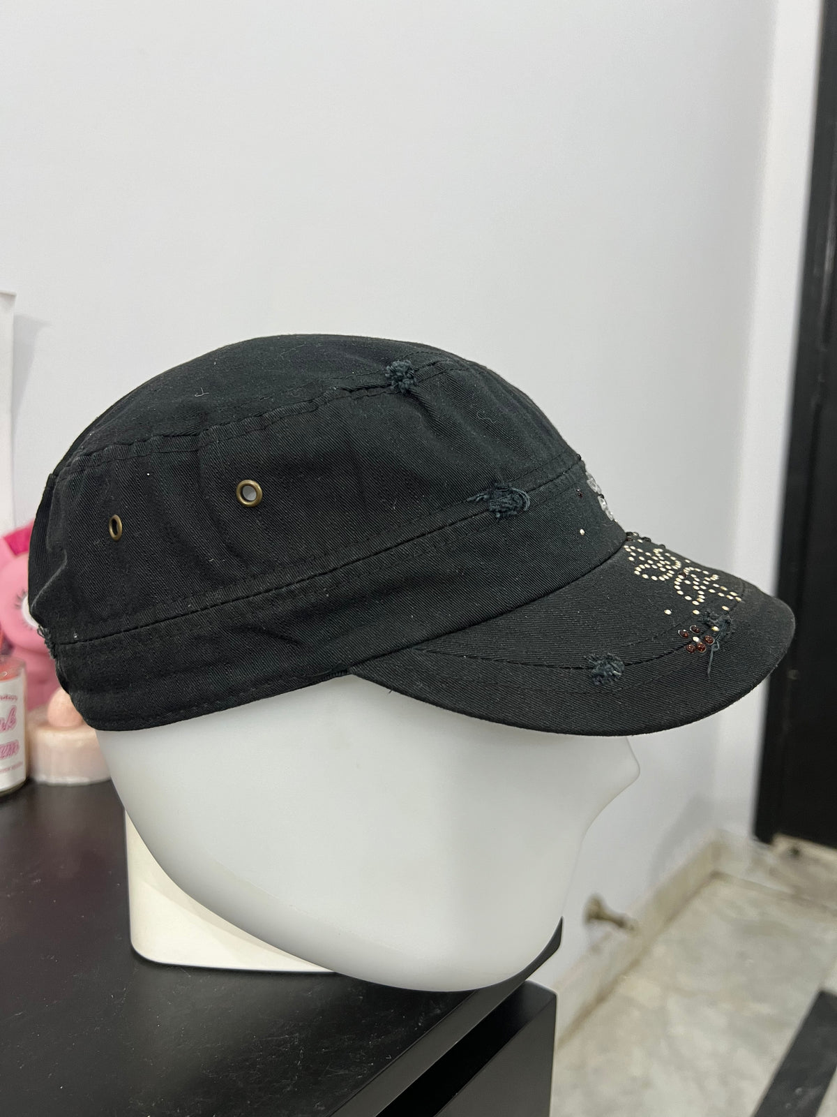 y2k Black Floral Cap