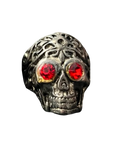 Engraved Red-Eyed Skull Ring