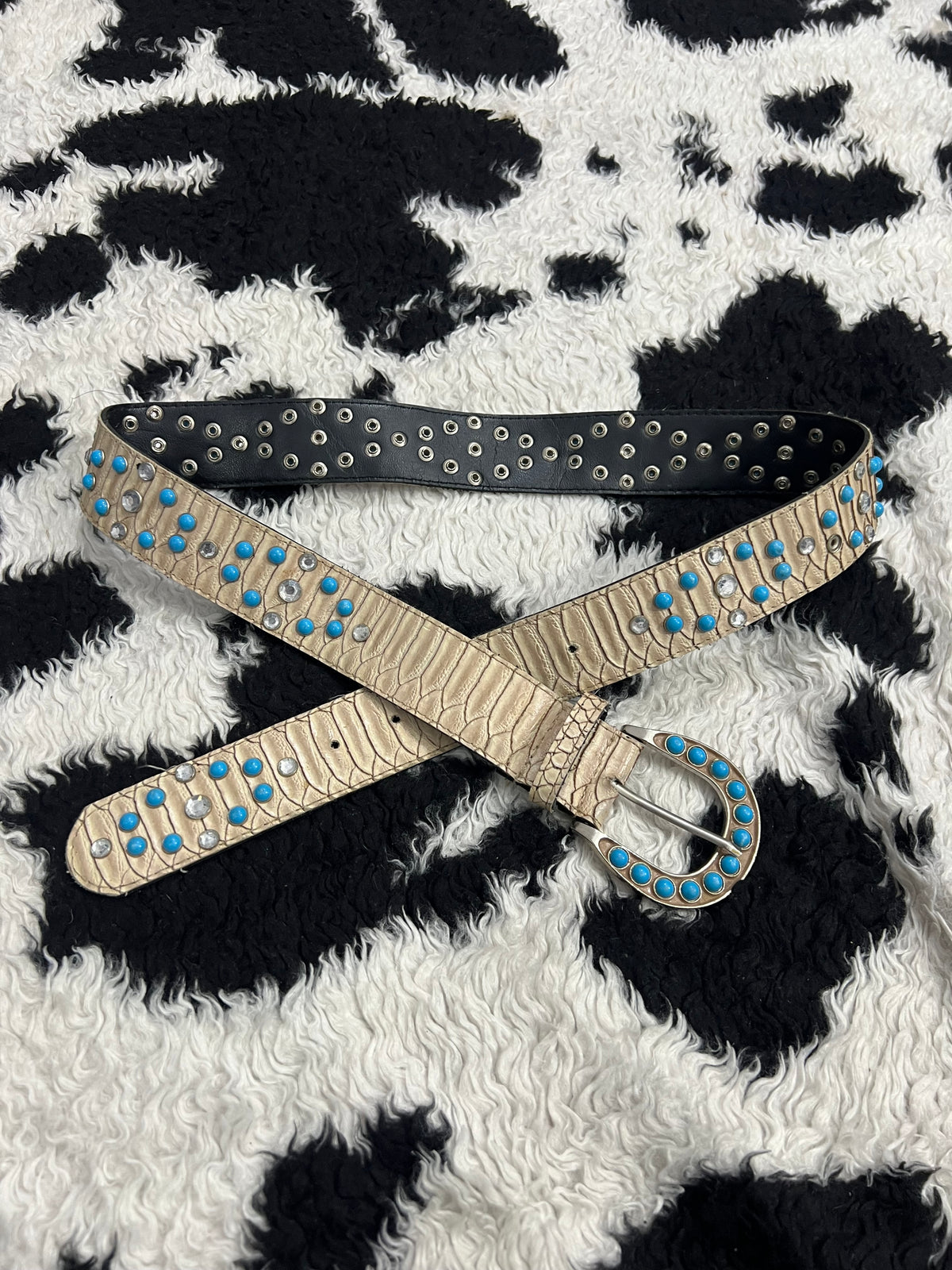 Blue Beaded Snake Skin Belt