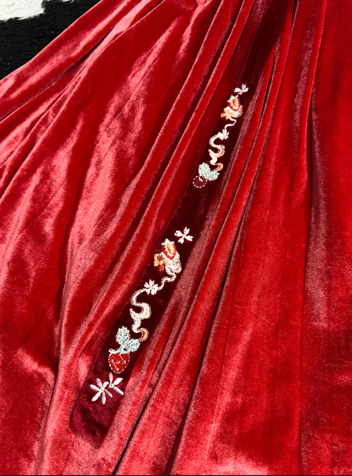 Strawberry Long Velvet Skirt