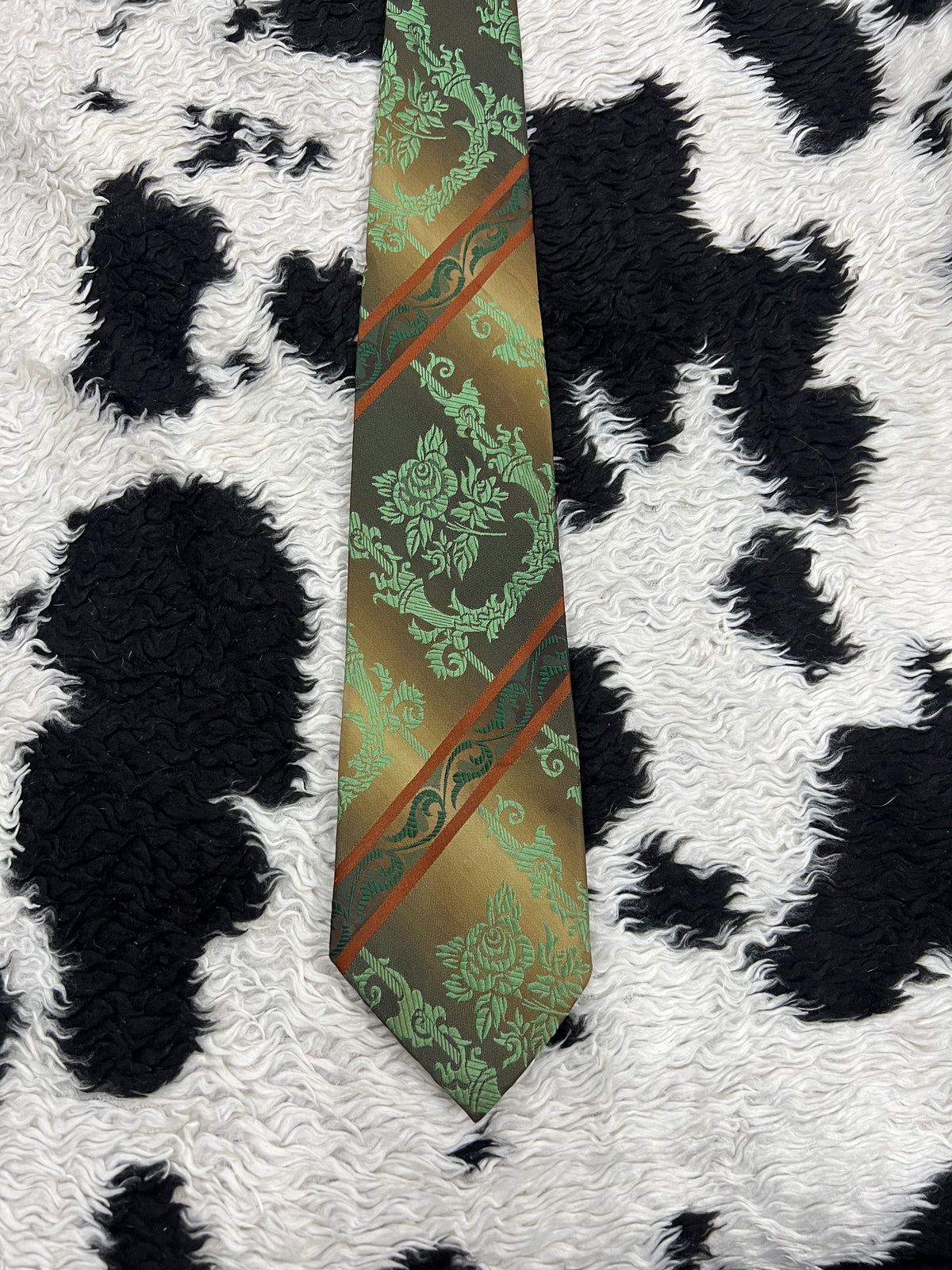 Brown & Green Embroidered Tie