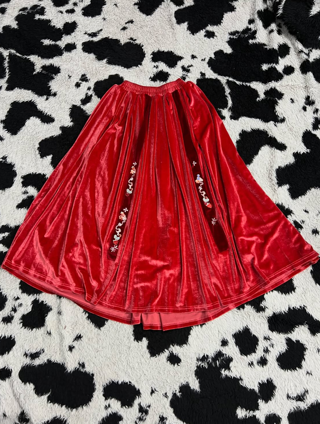 Strawberry Long Velvet Skirt