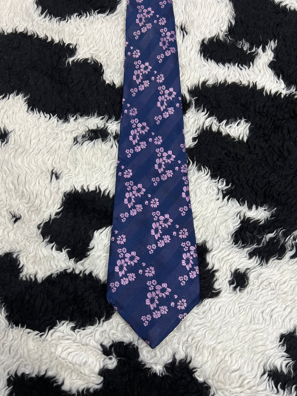 Blue & Pink Floral Embroidered Tie