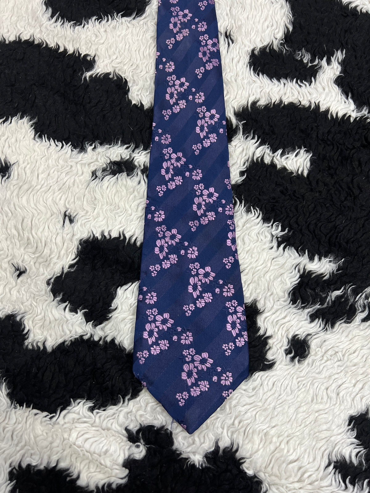 Blue & Pink Floral Embroidered Tie