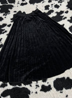 Black Pleated Long Velvet Skirt
