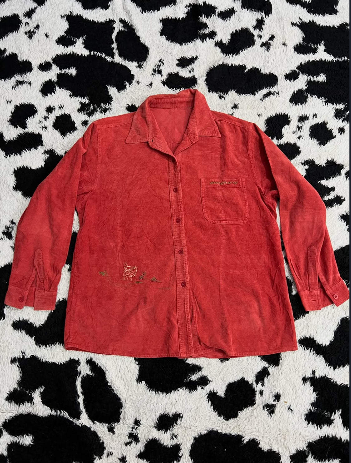 Corduroy Orange Embroidered Buttonup