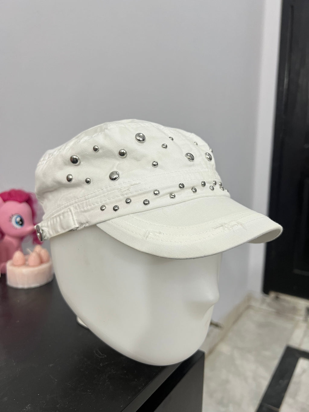 White Metal Studded Cap