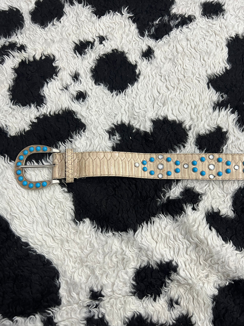 Blue Beaded Snake Skin Belt