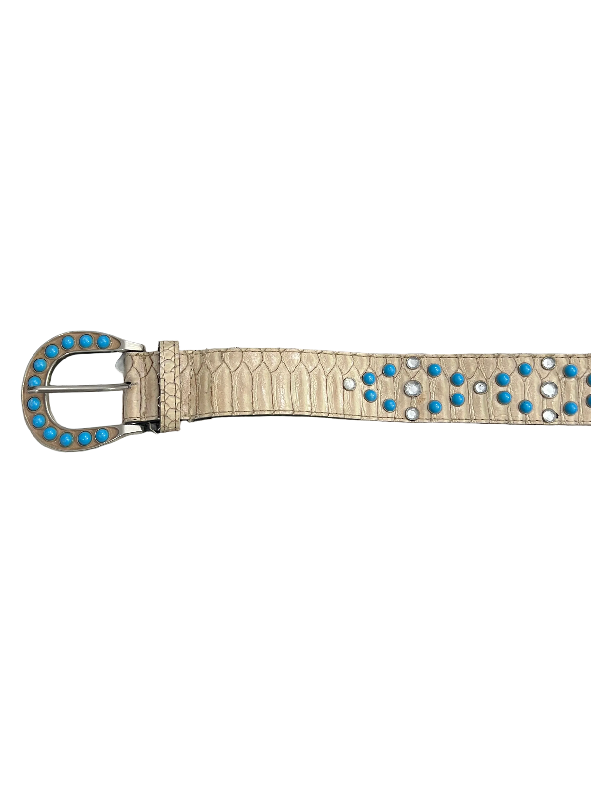 Blue Beaded Snake Skin Belt