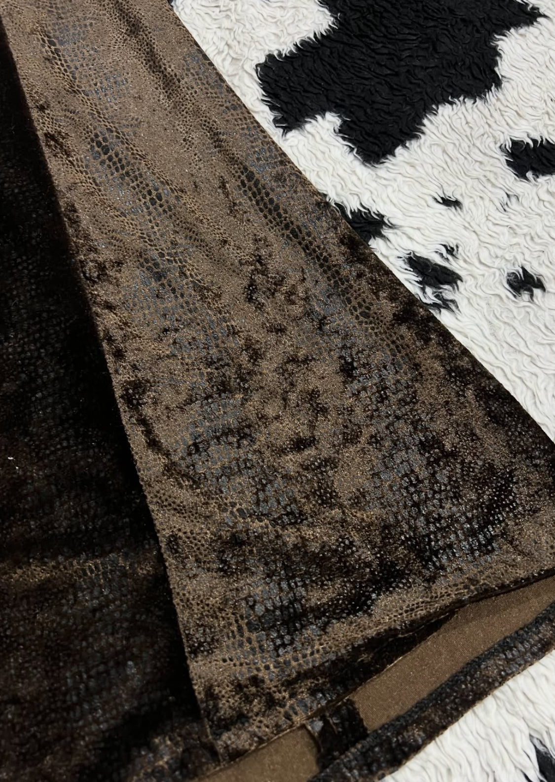 Brown Textured Velvet Long Skirt