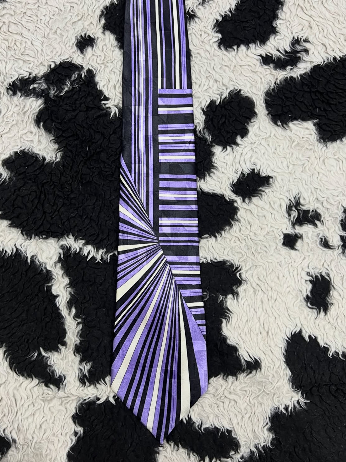 Purple, Black & White Striped Tie