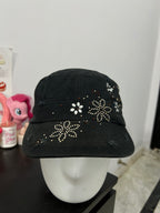 y2k Black Floral Cap