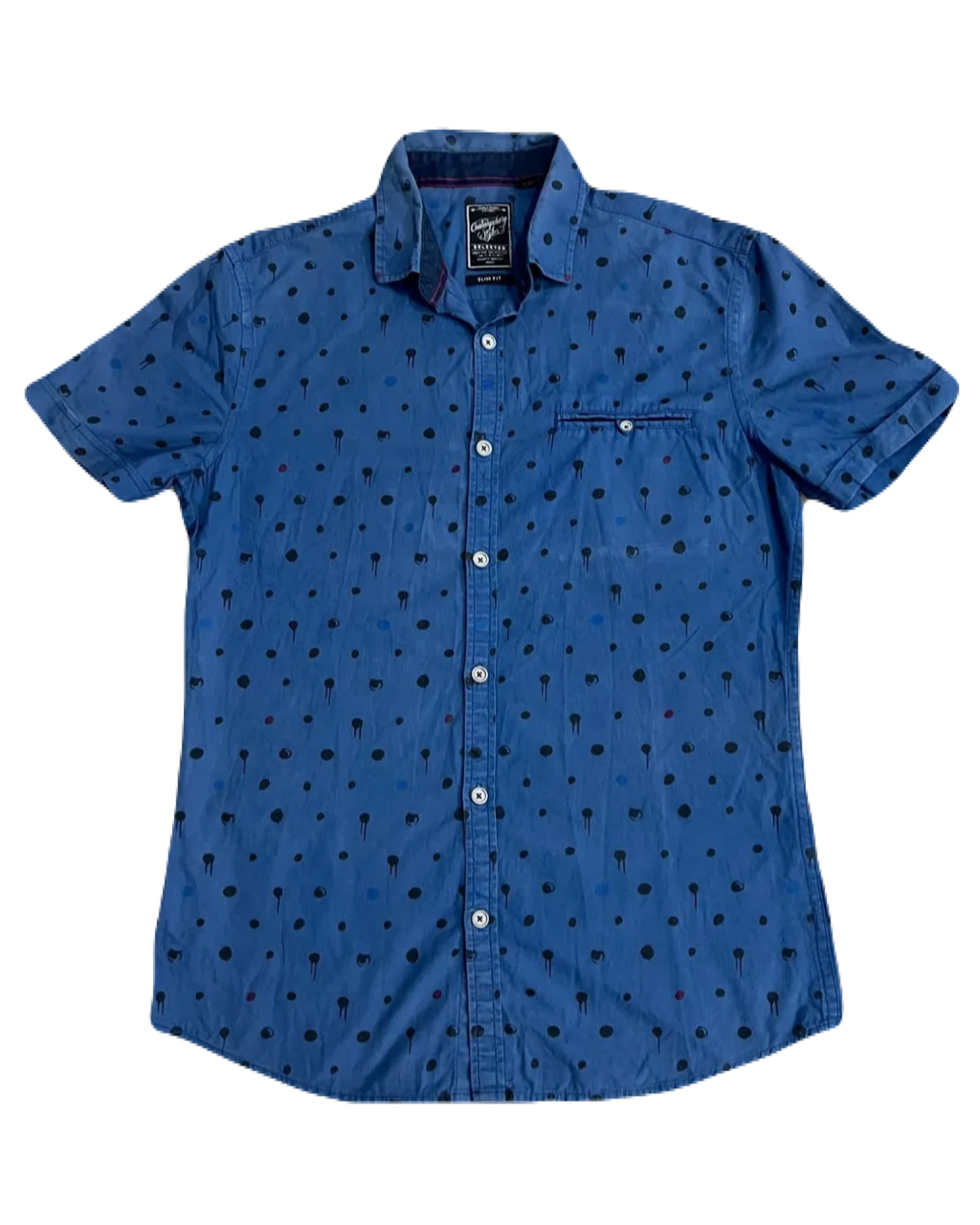 Contemporary Slim-Fit Blue Dotted Buttonup