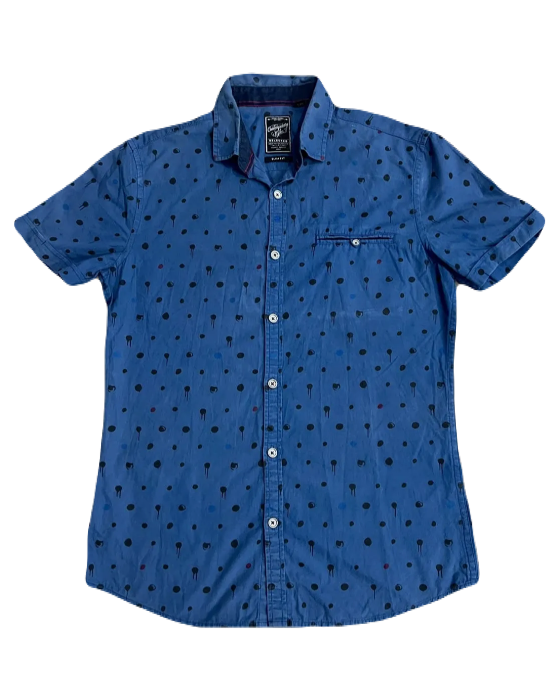 Contemporary Slim-Fit Blue Dotted Buttonup