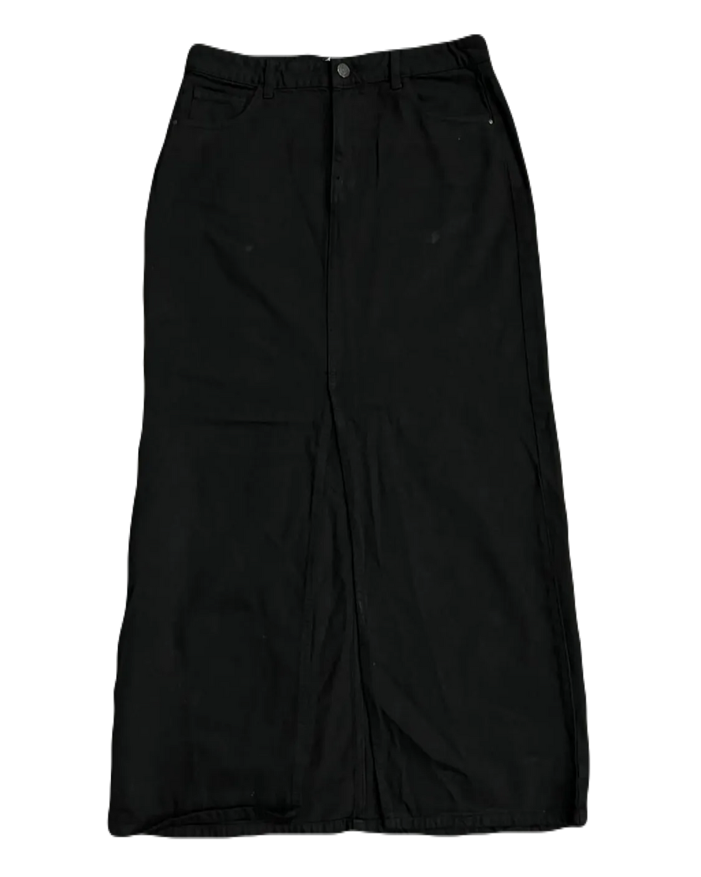 365 Black Open-Slit Denim Skirt