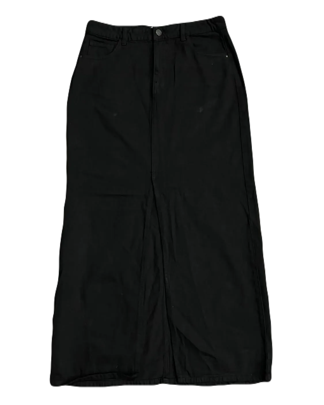 365 Black Open-Slit Denim Skirt